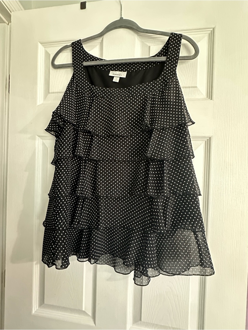 dressbarn Black Polka Dot Tiered Sleeveless Camisole